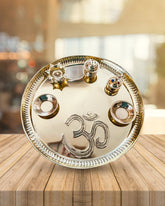 Brass Puja Thali Set with Om Design Dhaka Topi USA